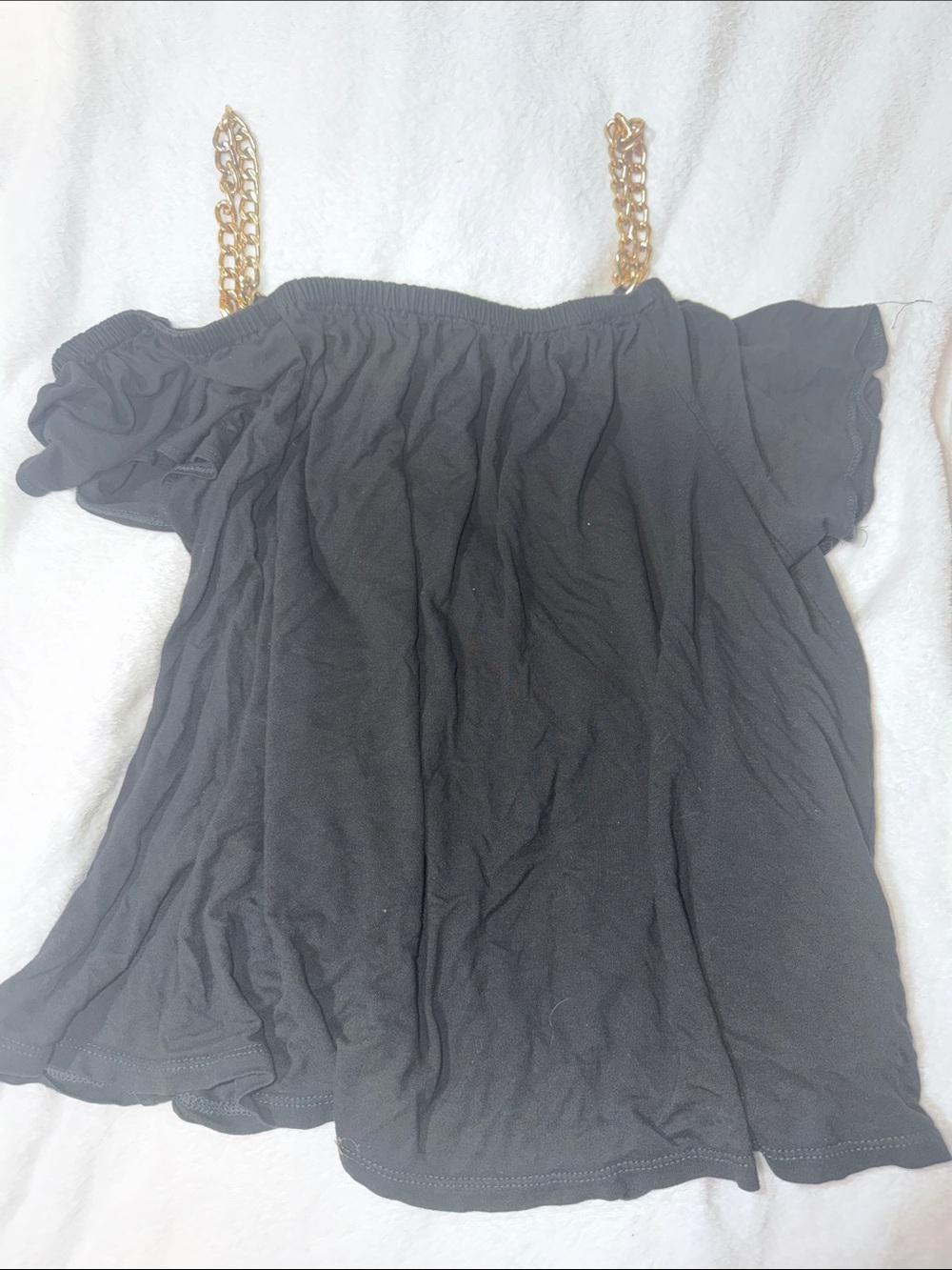 Michael Kors Black Off-the-Shoulder Top with Gold Chain Straps